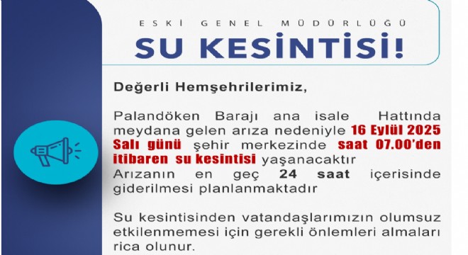 Palandöken Barajı Ana isale hattında arıza