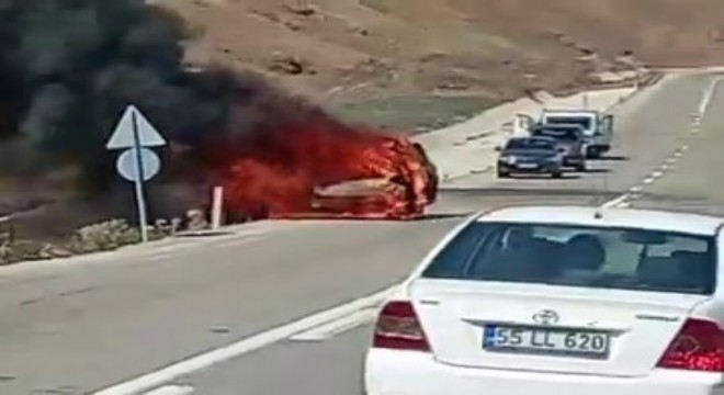 Tekman'da park halindeki araç yandı